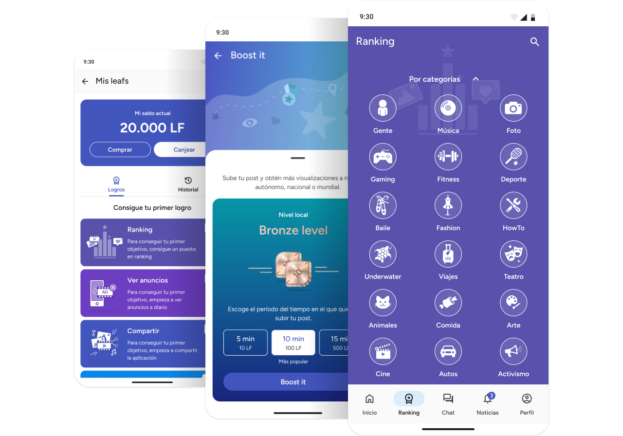 Pantallas Beleaf de Mis Leafs, Boost It y Ranking