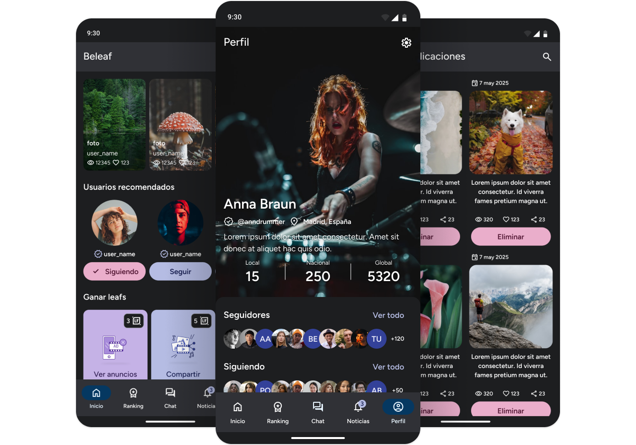 Pantallas en modo dark